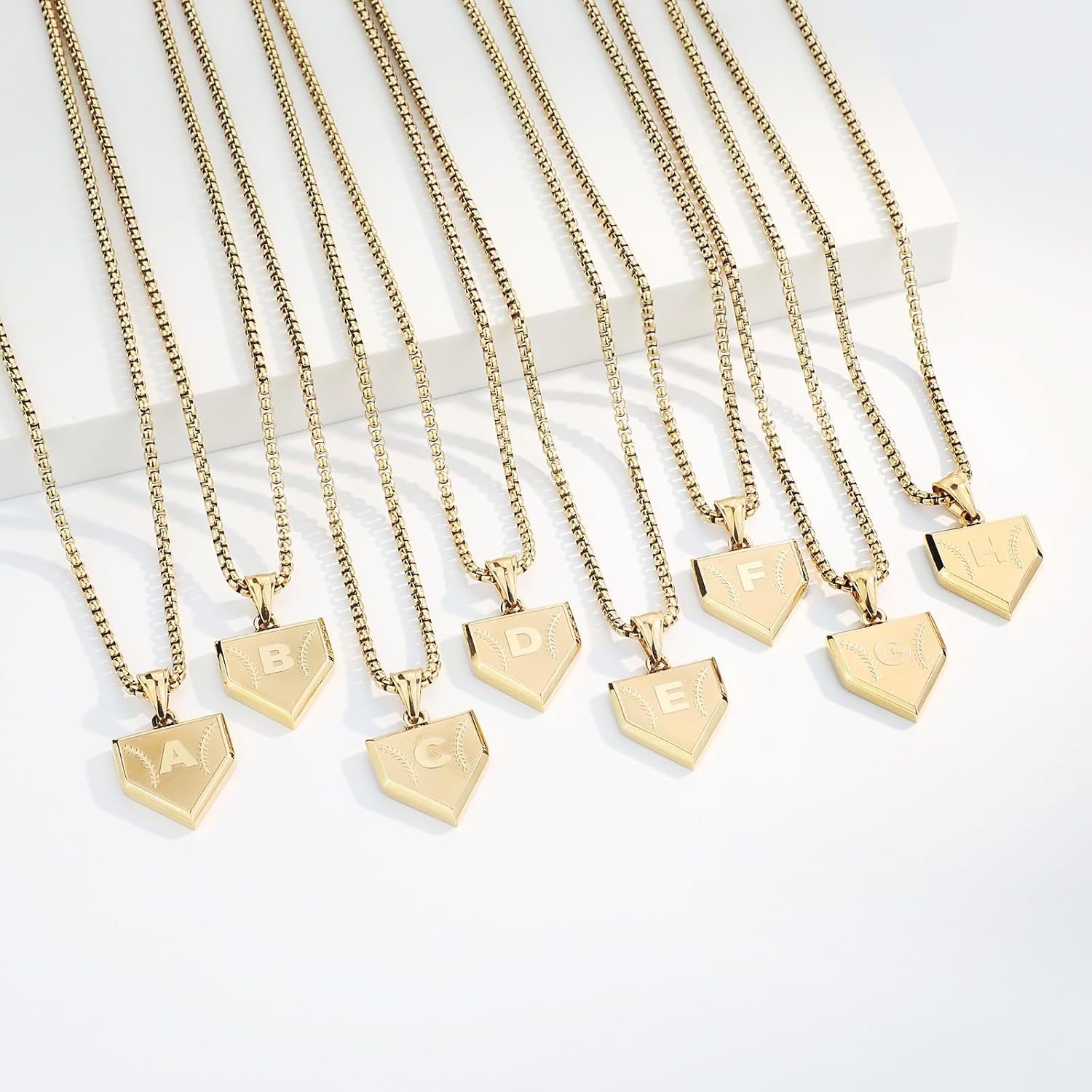 Initial A-Z Necklace for Boys Stainless Steel Letter Shield Pendant Box Chain 22+2 inch Inspirational Baseball Home Plate Necklace Baseball Jewelry Gift for Men - Image 3