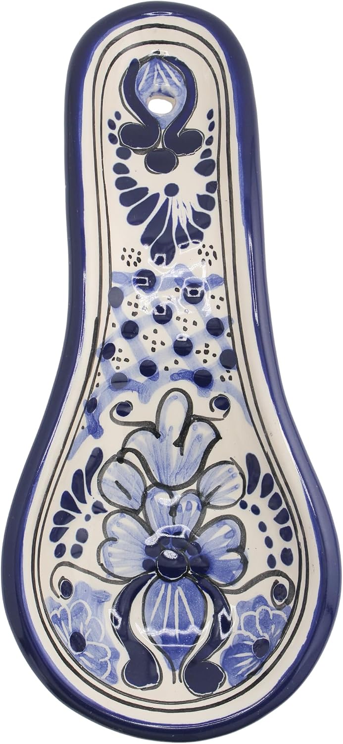Traditional Cobalt Blue Talavera Spoon Rests, Kitchen Decoration, Mexican Handmade Art, Puebla Talavera, Scratch Resistance (Style 7)