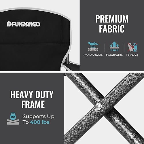 Miniatura 3 de FUNDANGO Silla plegable de camping con mesa, sillas acolchadas portátiles resistentes para exteriores para adultos con portavasos para césped,