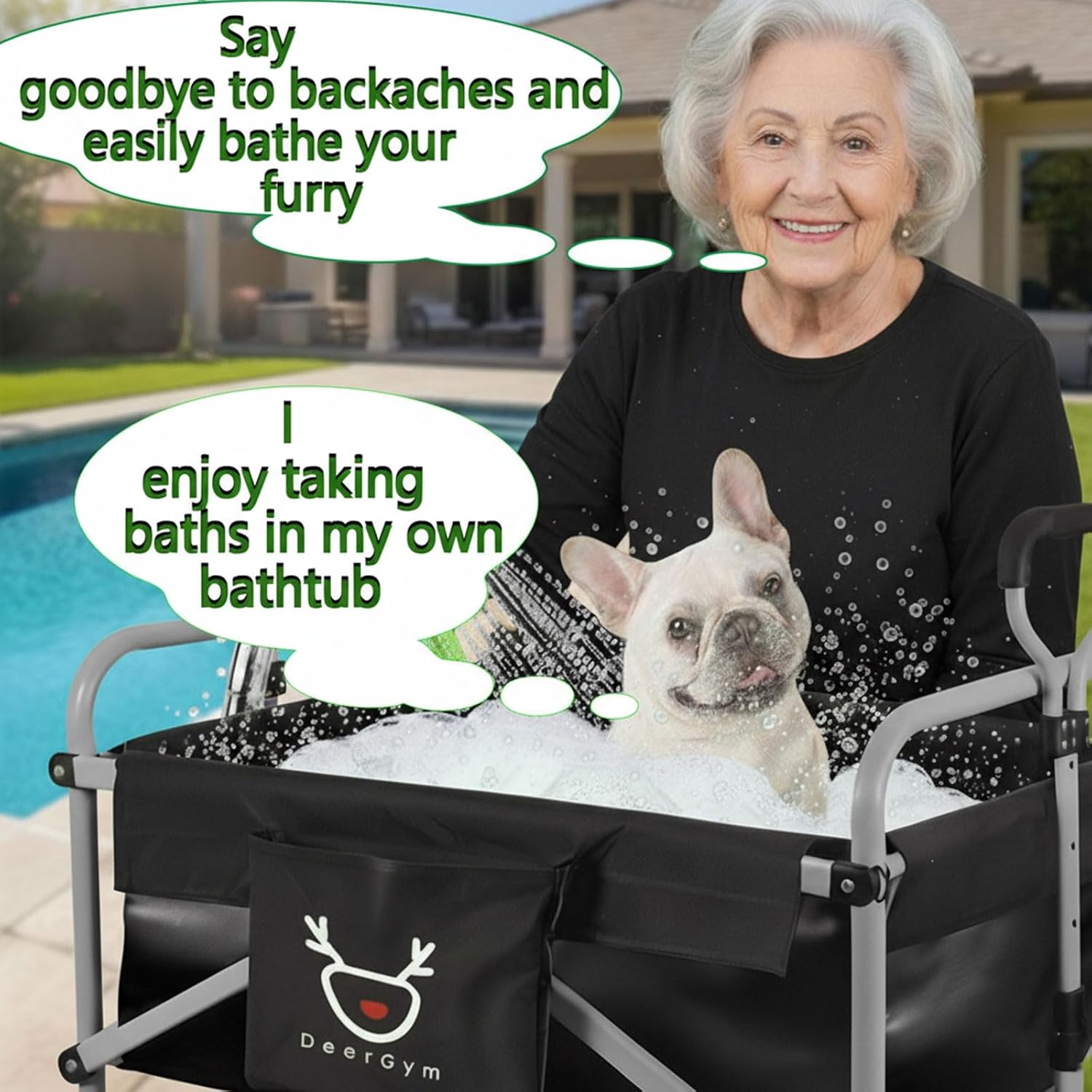 2-in-1 Dog Bathtub and Dog Stroller, Portable Dog Bath and Pet Stroller for Small and Medium Dogs (5-55 lbs) and Cats, Four-Wheel Bathing Cart with Brake Grey