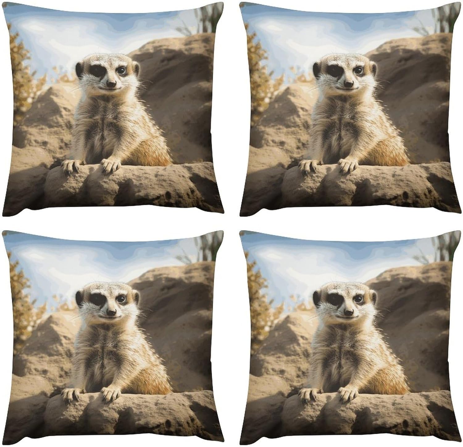 Zippered Pillow Cover, Pillow Protector, Meerkat Animal Printed Pillow Cover of 4, Pillow Not Included