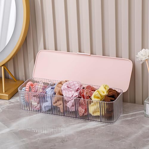 Miniatura 6 de Paquete de 2 cajas organizadoras de cables rosas con tapa, estuche grande para organización de cables con correas de alambre para cargador de