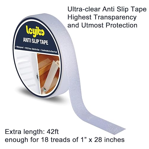 Miniatura 2 de Cinta antideslizante transparente impermeable para exterioresinteriores, 1 pulgada x 42 pies, cinta de agarre de tracción antideslizante para
