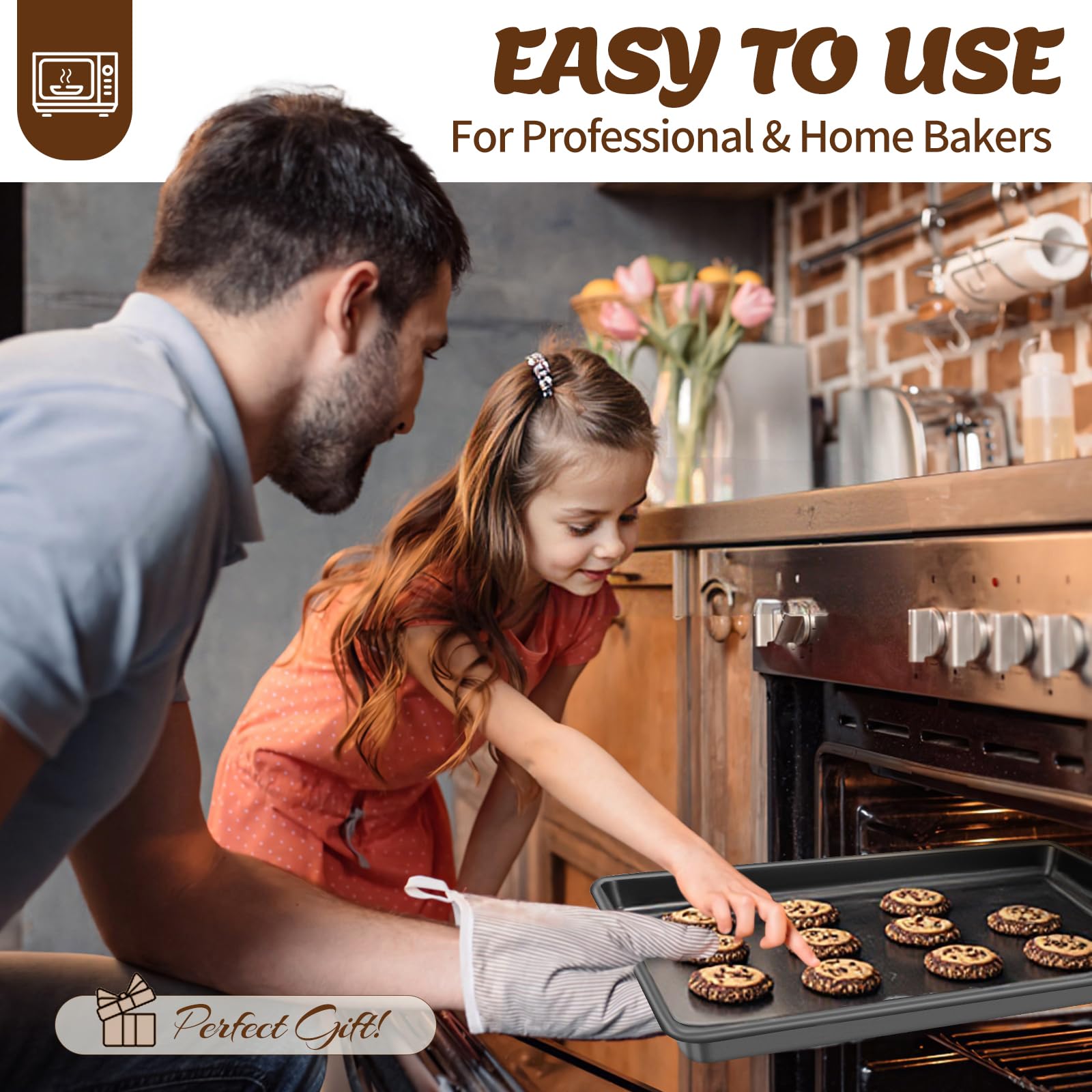 AIVIKI - Juego de 6 bandejas para hornear, antiadherentes, sartenes para horno, 6 piezas, incluye bandeja para galletas, sartén profunda, sartén cuadrada, molde para pan, molde para magdalenas, juego