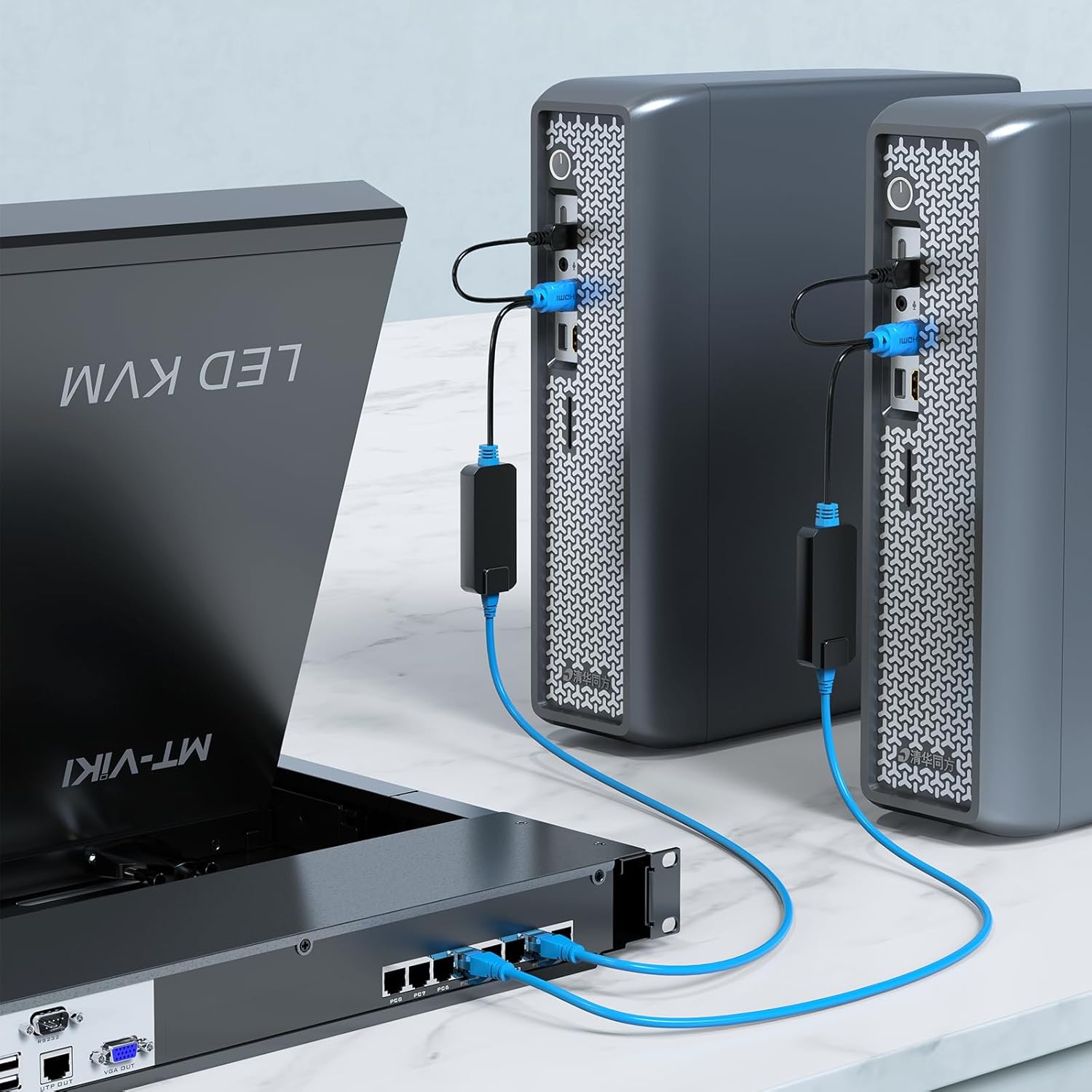 MT-VIKI 1 Pack USB HDMI to RJ45 Dongle, Work for MT-VIKI CAT6 KVM Switch (1708MS-IP/1708MS) Extend Distances up to 230ft/70m from KVM Console to Servers