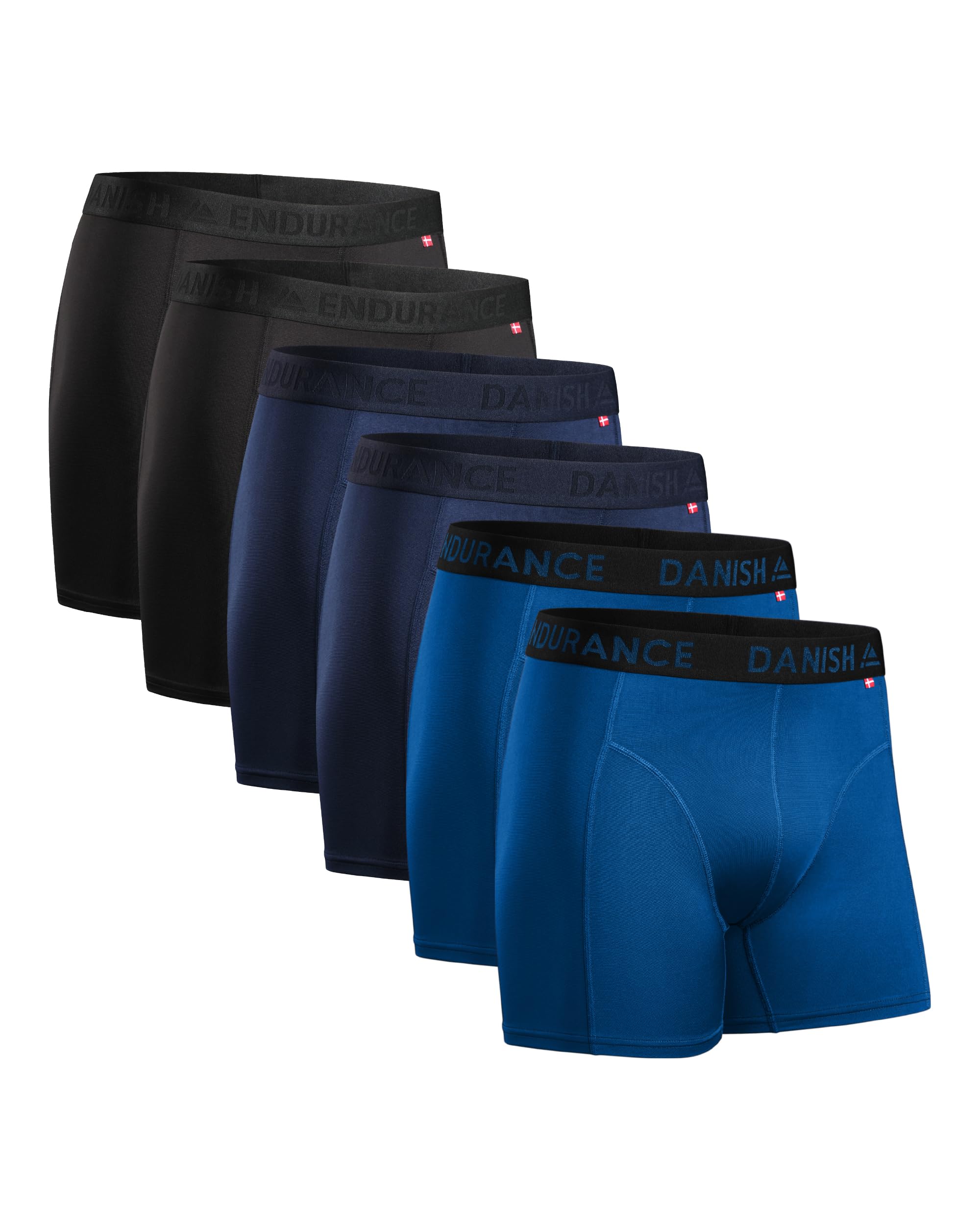 DANISH ENDURANCESports Boxers for Men, Anti Chafing Men's Boxer Shorts for Running, with Pouch, Moisture Wicking, Dry Fit, with Regular or Long Leg, 6 Pack