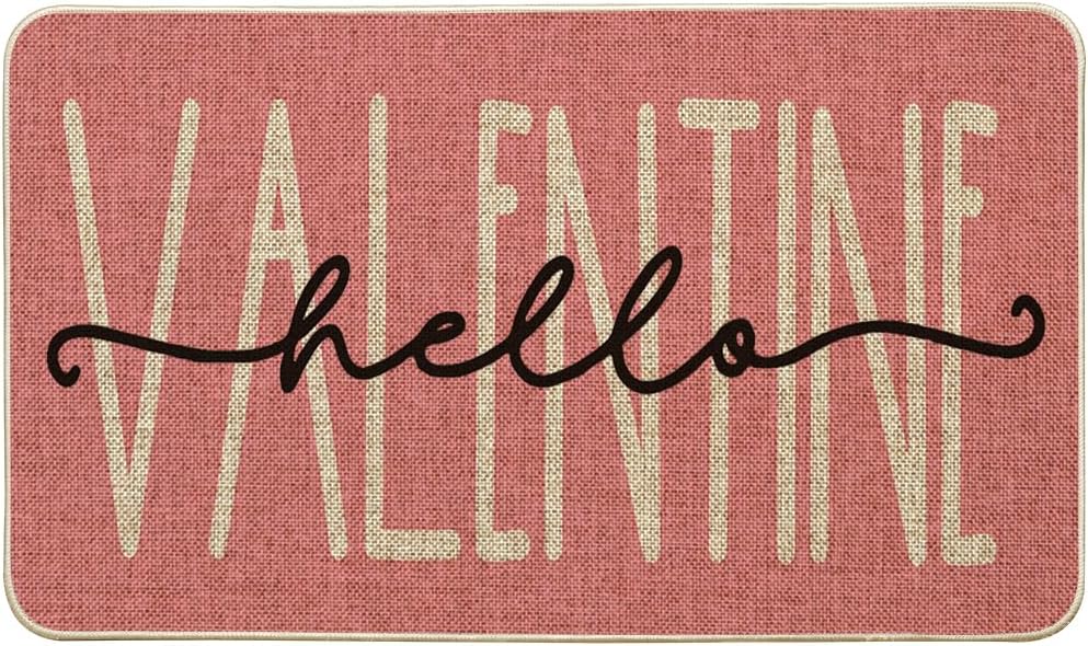 Artoid Mode Hello Valentine Red Valentine's Doormat, Anniversary Wedding Home Decor Low-Profile Rug Switch Mat for Indoor Outdoor 17x47 Inch
