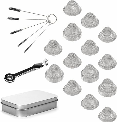 Miniatura 9 de 40 pantallas de tazón de 3/4 pulgadas de malla de acero inoxidable con diseño cónico, tamaño de 0.75 pulgadas, junto con una herramienta de limpieza