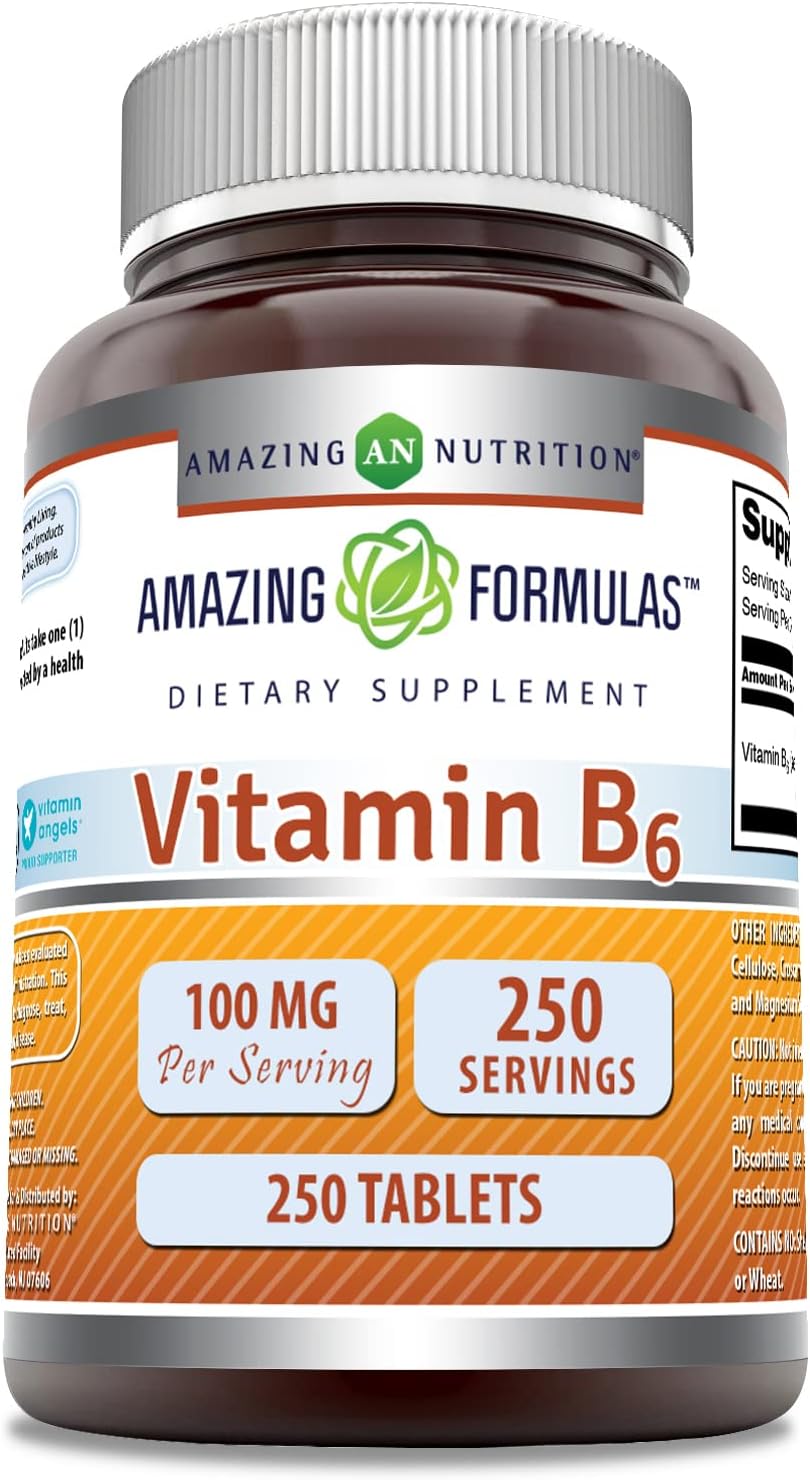 Amazing Formulas Vitamin B6 Supplement | 100 Mg per Serving | Tablets | Non-GMO | Gluten-Free | Made in USA (1 Pack, 250 Count)