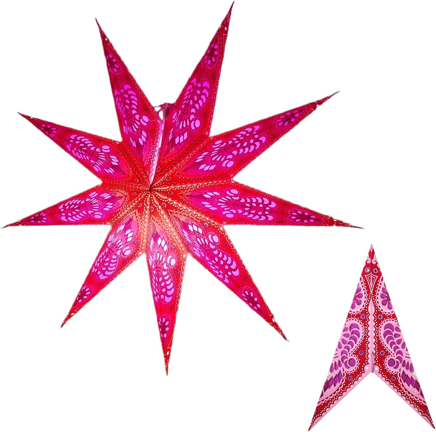 YEPSIO Lantern Lampshade Paper Star Light Shades Large 60cm Hanging Decorations for Christmas Wedding Home Decoration Birthday Party Foldable 9 Pointed Star (Glitter Red - Image 5