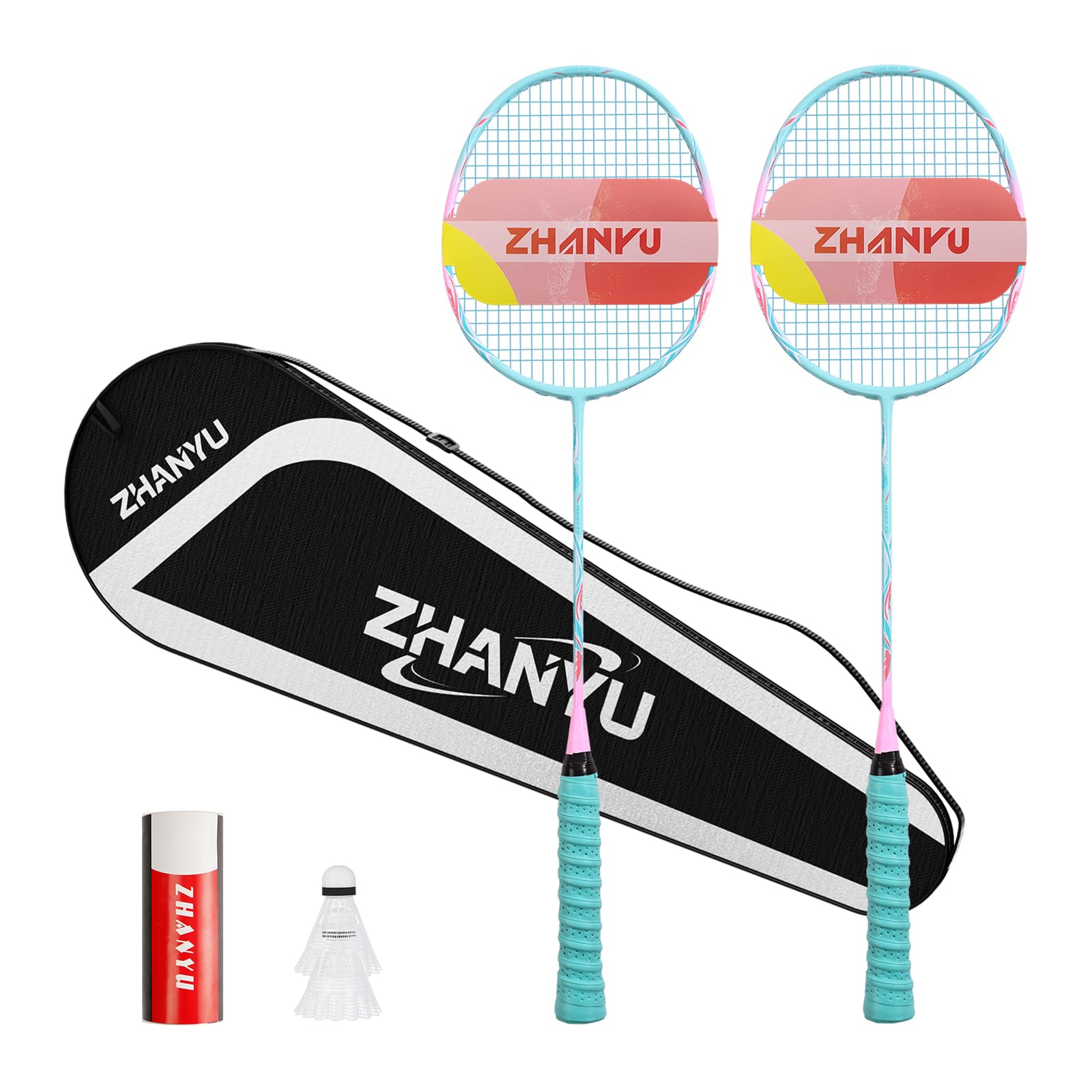 Badminton Racket,Badminton Racket Set,82 Gram Lightweight Carbon Fiber One-Piece Molded Durable Grade Racket,Including 2 Rackets,2 Nylon Badminton,And 1 Ball Bag(Green)