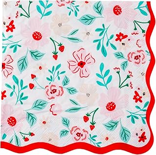 Bonjour Fête Pink & Red Floral Paper Party Dinner Napkins | 3-Ply Napkins for Valentine’s Day, Spring Parties & Afternoon Tea | Premium Cocktail Size | Festive Table Decor | Pack of 20, 5" Folded