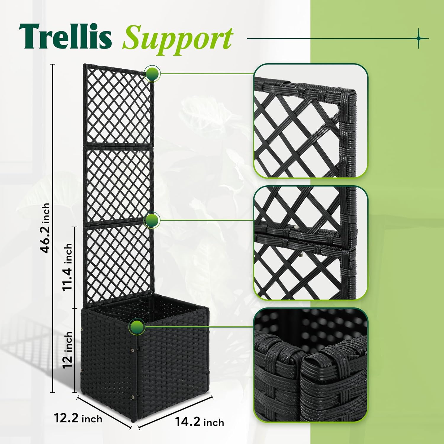 Wicker Trellis Planter, Outdoor Raised Garden Bed with Drainage Holes, Free-Standing Trellis Planter Box for Vine Climbing Plants and Flowers in Garden, Patio, Balcony