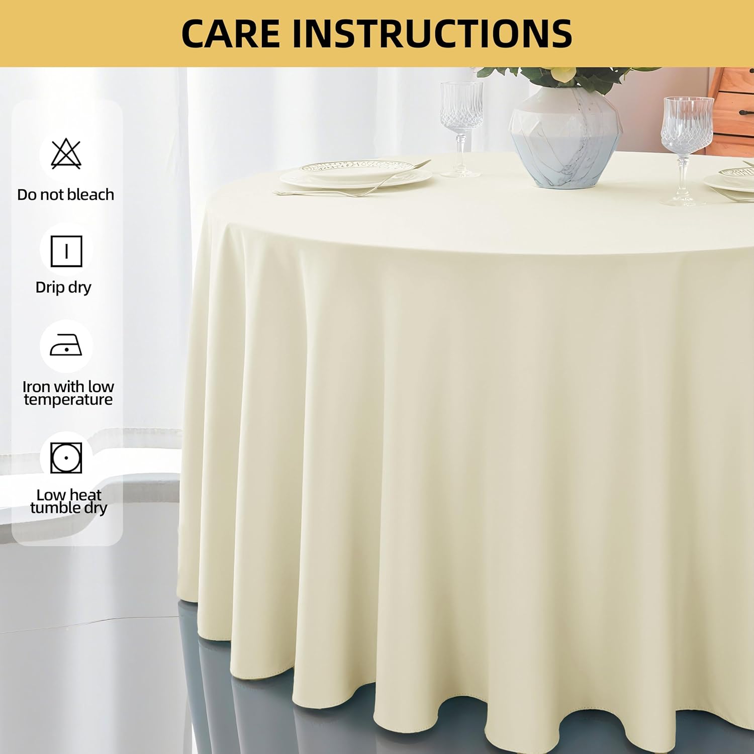 2-Pack Round 90-inch Beige Table Cloths, Solid Stain and Wrinkle Resistant Circular Tablecloth, Premium Plain Weave Polyester Fabric Table Linen Covers for Hotel, Banquet