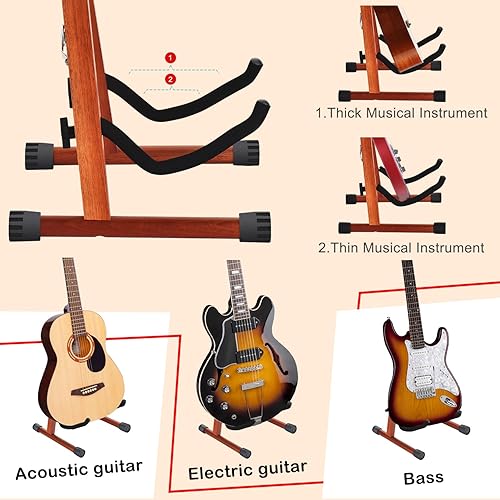 Miniatura 5 de DOMMI Soporte de guitarra, soportes de madera para guitarras acústicas, eléctricas y bajas, soportes portátiles de guitarra con marco en A con goma