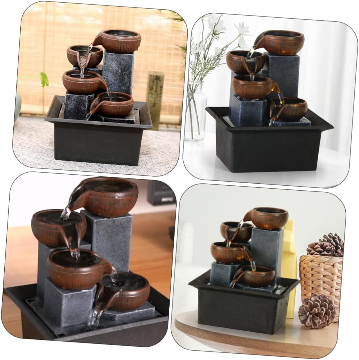 Tabletop Water Fountain Desktop Ornament Small Indoor Waterfall Desk Decoration Relaxing Flow Stress Relief Office Craft with US Plug