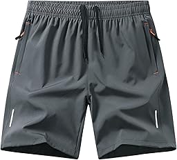 Gym Shorts for Men Quick Dry Athletic Workout Hiking Shorts Casual Elastic Waist Beach Short Pants with Zipper Pockets