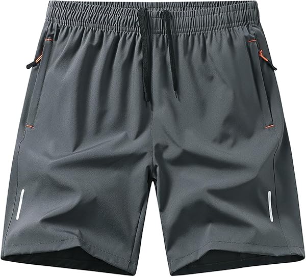Gym Shorts for Men Quick Dry Athletic Workout Hiking Shorts Casual Elastic Waist Beach Short Pants with Zipper Pockets - 1
