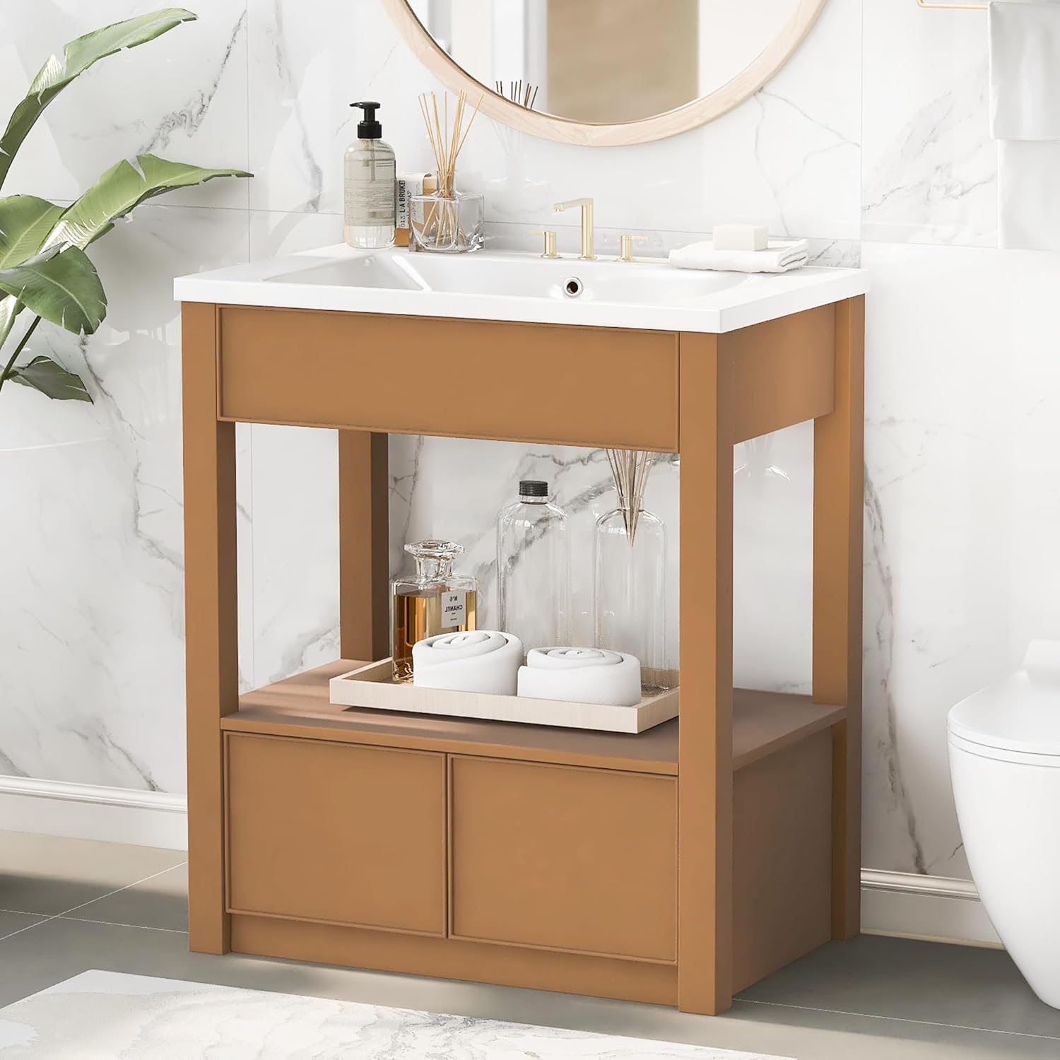 Harper & Bright Designs 30" Sink Storage Cabinet, Bathroom Under Sink Cabinet with 2 Drawers and Open Shelf, Bathroom Vanity, Brown