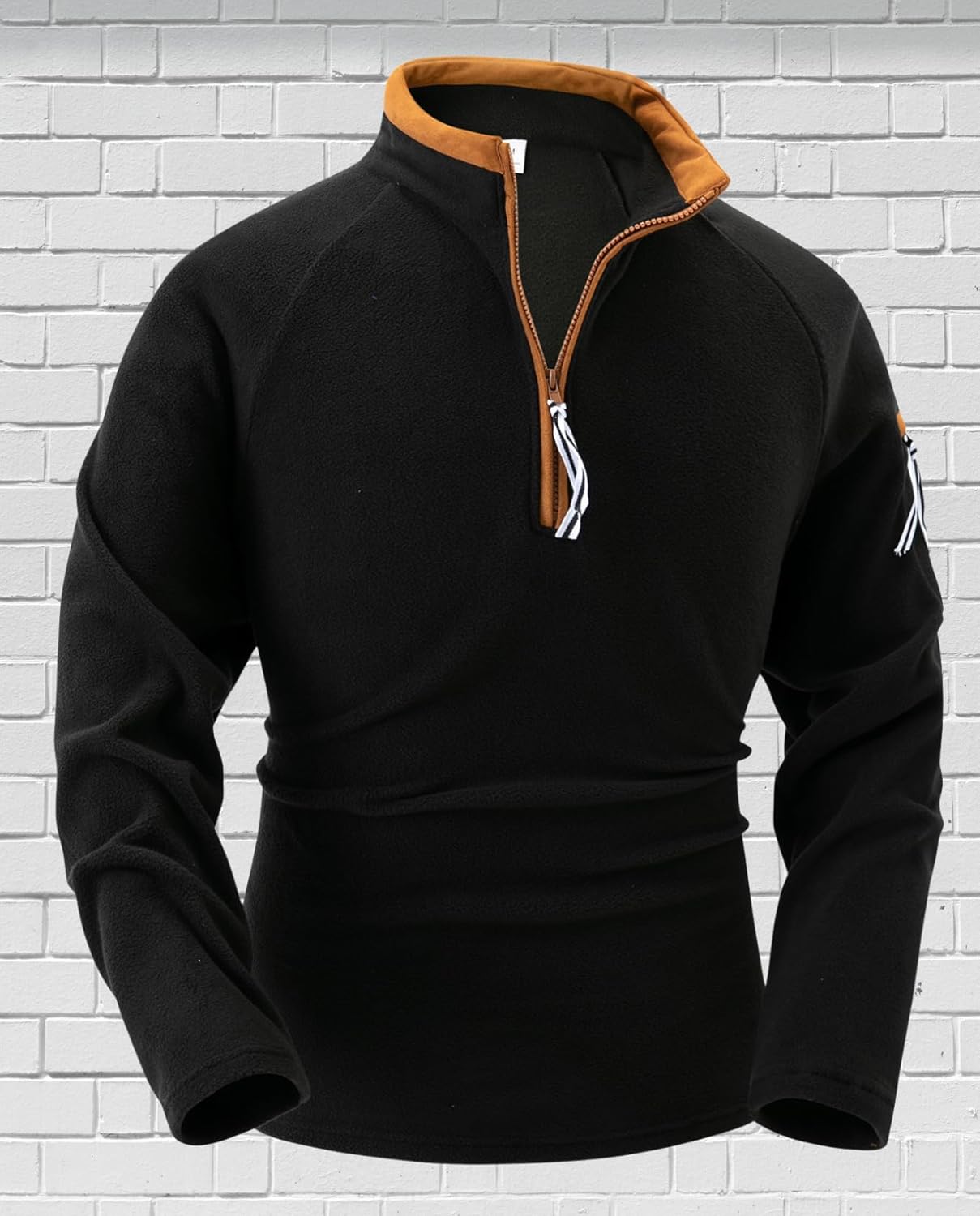 Mens Half Zip Stand Collar Warm Fleece Fall Sweatshirt Long Sleeve Solid Slim Fit Lightweight with Side Pockets - Image 2