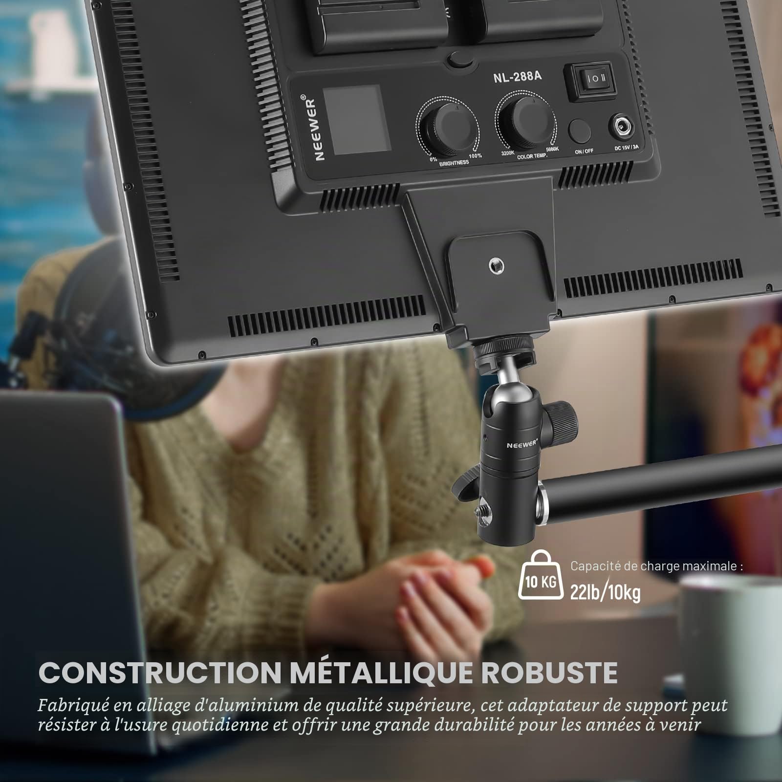 NEEWER Lot de 2 adaptateurs de Support d'éclairage avec Griffe Froide, Mini tête sphérique à vis de 6,35 mm, Plaque de Montage réversible pour Anneau Lumineux de Moniteur d'appareil Photo, Convient à