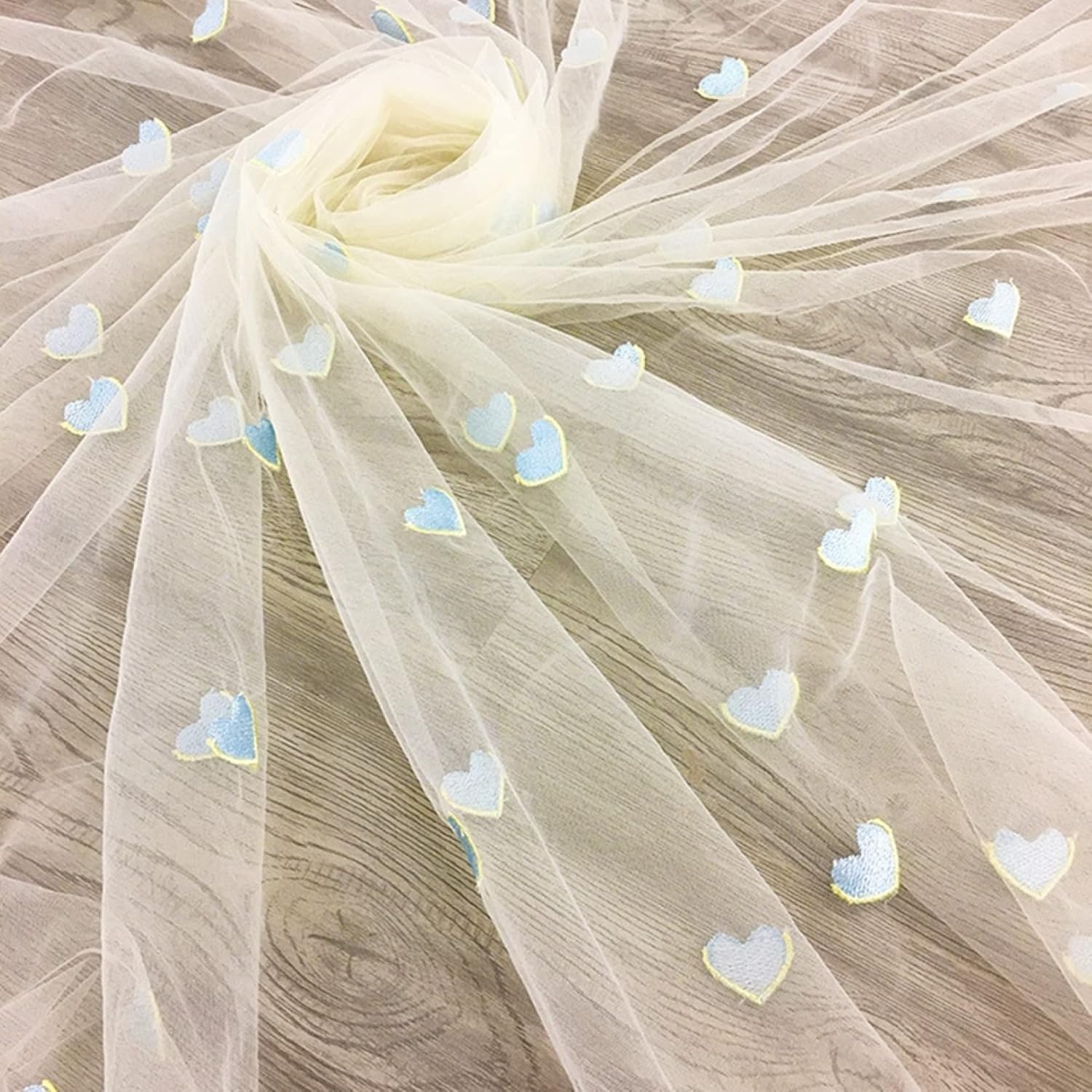 Tulle Fabric Roll 5 Yards Heart Embroidery Organza Lace Fabric Tulle Sewing Table Skirt Curtain Wedding Decoration DIY Dress Costume(Pink)