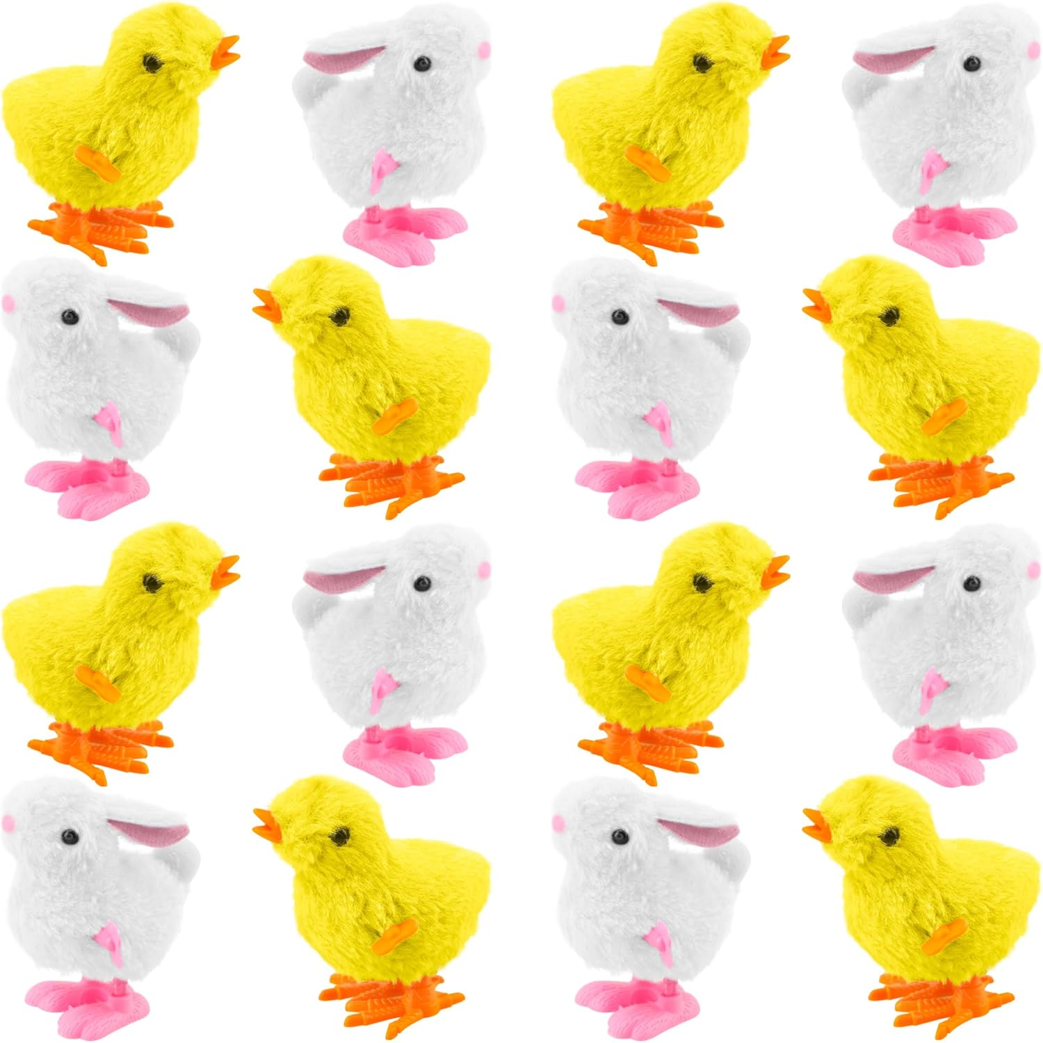 16 Pack Easter Wind Up Chick and Bunny Toys Bunny Jumping Chick Wind Up Toys for Easter Egg Hunt Basket Filler Party Favors, 2 Styles