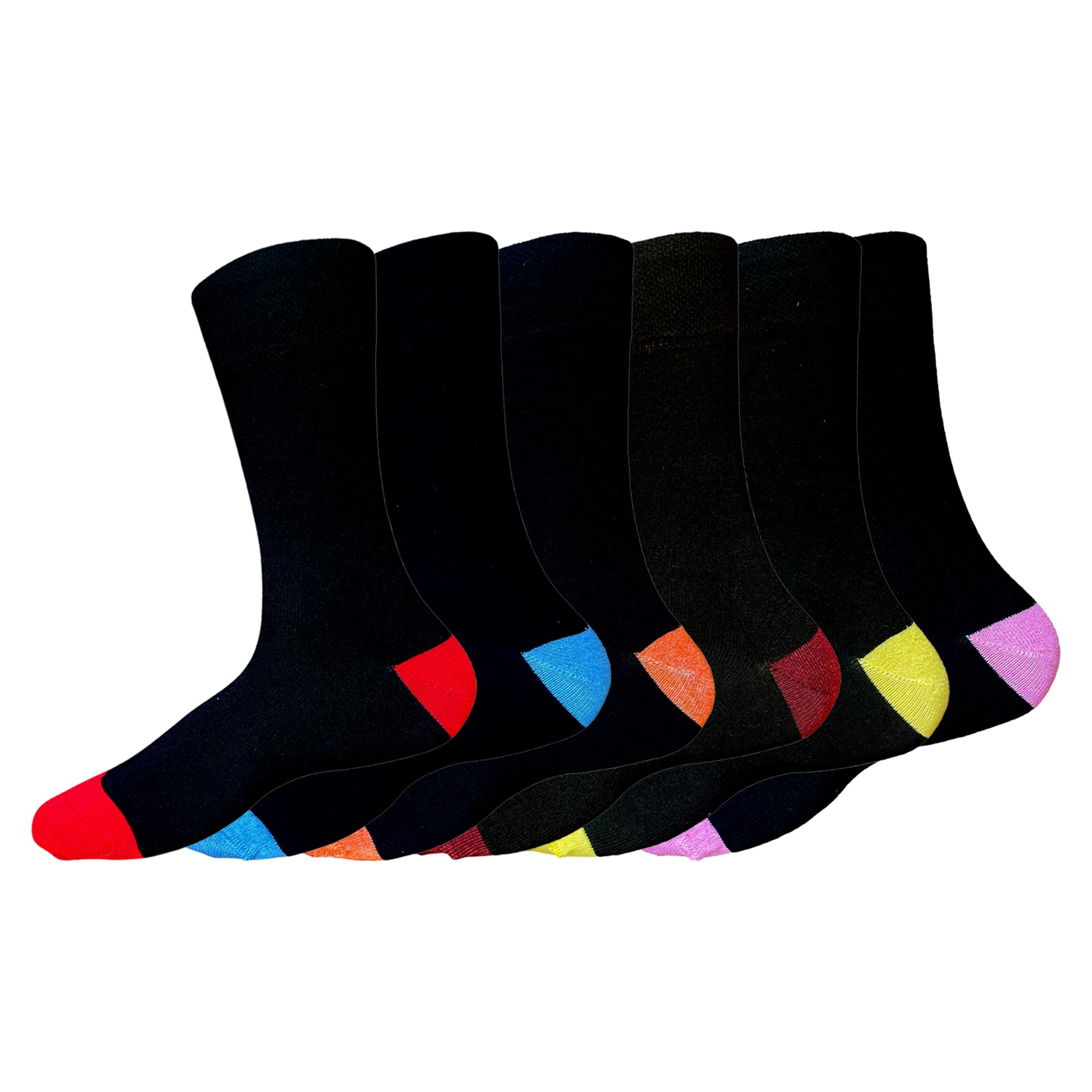Qz Fashion Men's Multicolour 6 Pairs Rich Cotton Mans Non Elastic Diabetic Antibacterial Colourful Socks Uk Size 6-11 (Colour Heel, Cotton)