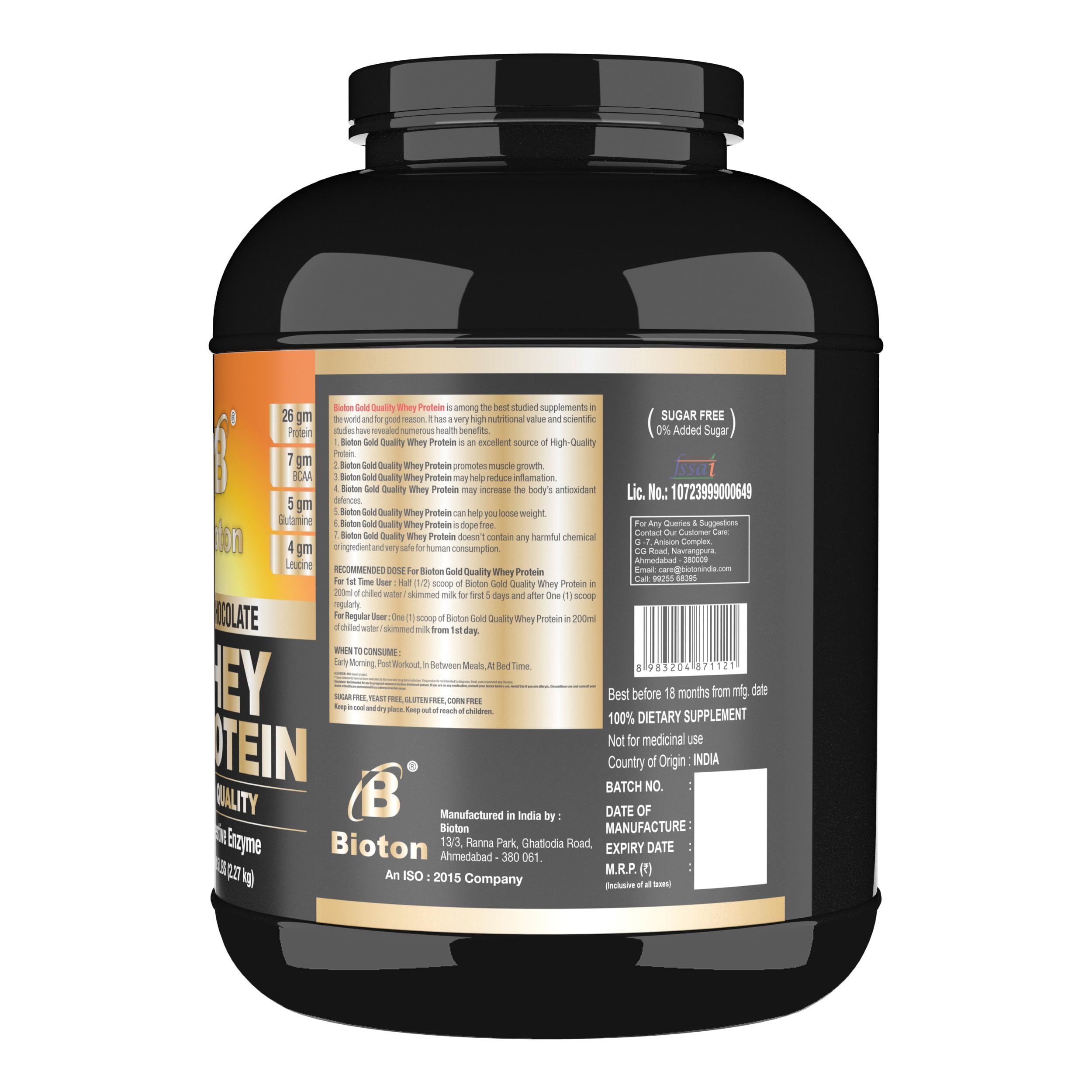 Bioton 100% Whey Protein I 5 LBS (2.27 Kg) | Rich Chocolate |, 26 Gm Protein Per Serving | For Daily Protein Intake, Muscle Growth & Recovery — Amazon image 3