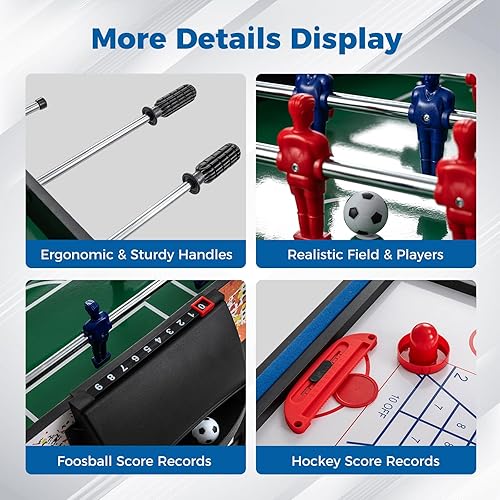 Miniatura 4 de Goplus Mesa de juego múltiple 14 en 1, mesa de juego combinada con futbolín, hockey de aire, piscina, tenis de mesa, baloncesto, ajedrez, damas