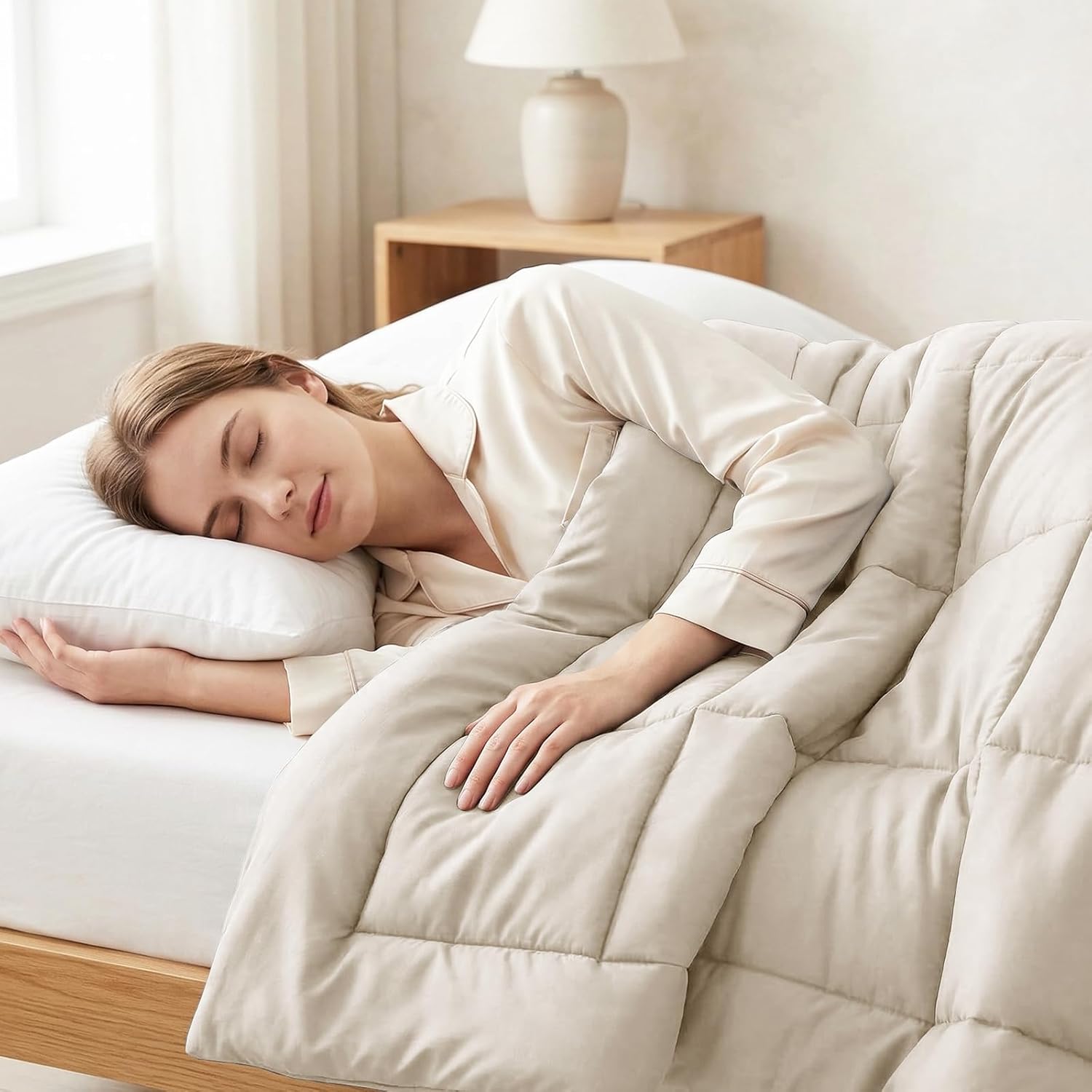 CozyLux Comforters Queen Size Duvet Insert Beige, All Season Quilted Bed Comforter, Box Stitched Down Alternative Duvet with 8 Corner Tabs, Gifts for Women Men, 88 x 88 Inches (Beige)