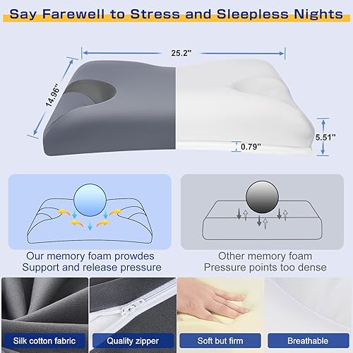 Vista 6 de IKSTAR Almohada CPAP 5.0 para dormir de lado, altura ajustable/soporte de cuello, almohada de espuma viscoelástica adecuada para todos los usuarios