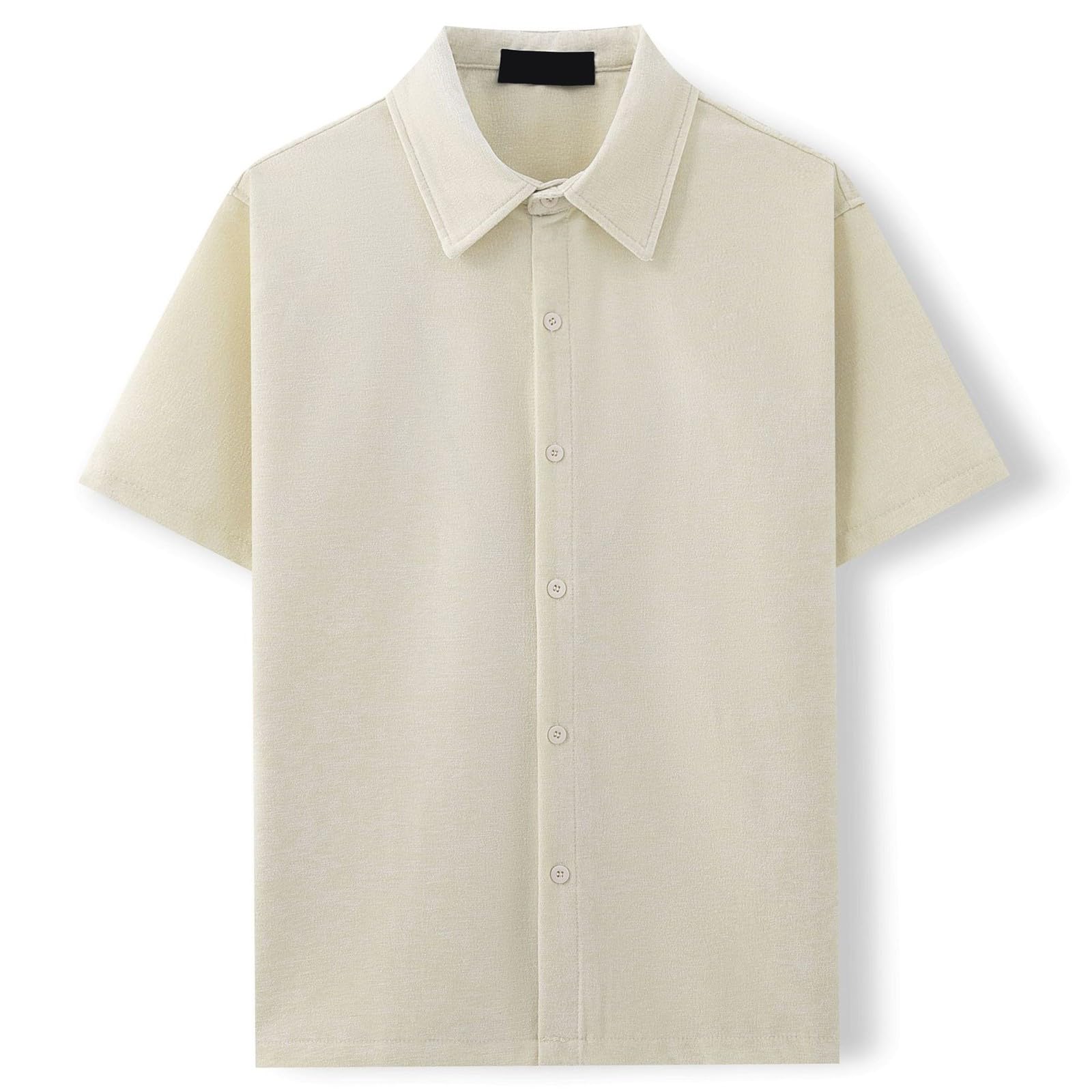 Camicia da uomo a maniche corte in tinta unita con colletto cubano - Casual Turn-Down collare button down top per street style