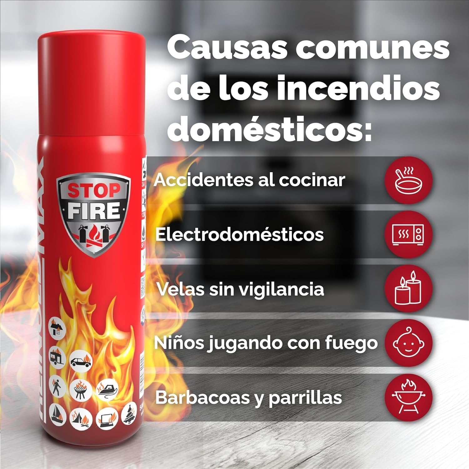 2X Pequeño Extintor para Casa | Mini Extintor Aerosol Todo en Uno para Cocina, Camping, Autocaravana, y Chimenea de ReinoldMax
