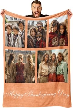 Custom Blanket with Photos Text, Blanket with Pictures Customized, Personalized Fleece Blanket, Gifts for Mom Dad Husband Wife Girlfriend Boyfriend5 Photos and Text