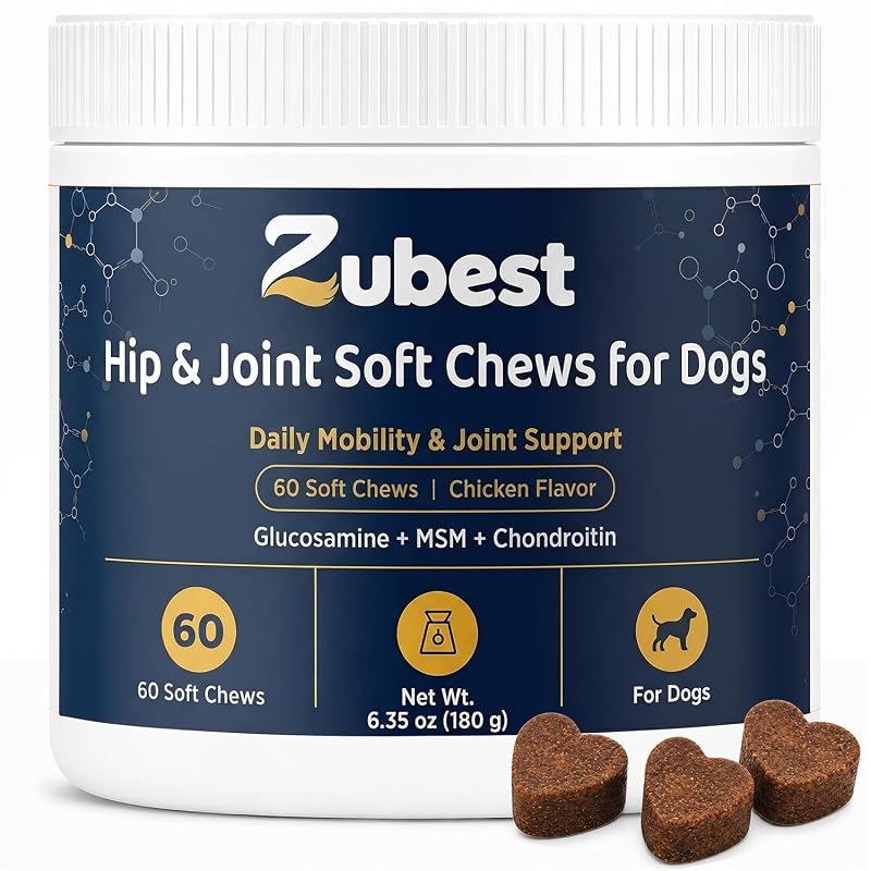 Suplemento para articulações de cães em mastigáveis macios Zubest com glucosamina, condroitina e MSM, 60 unidades