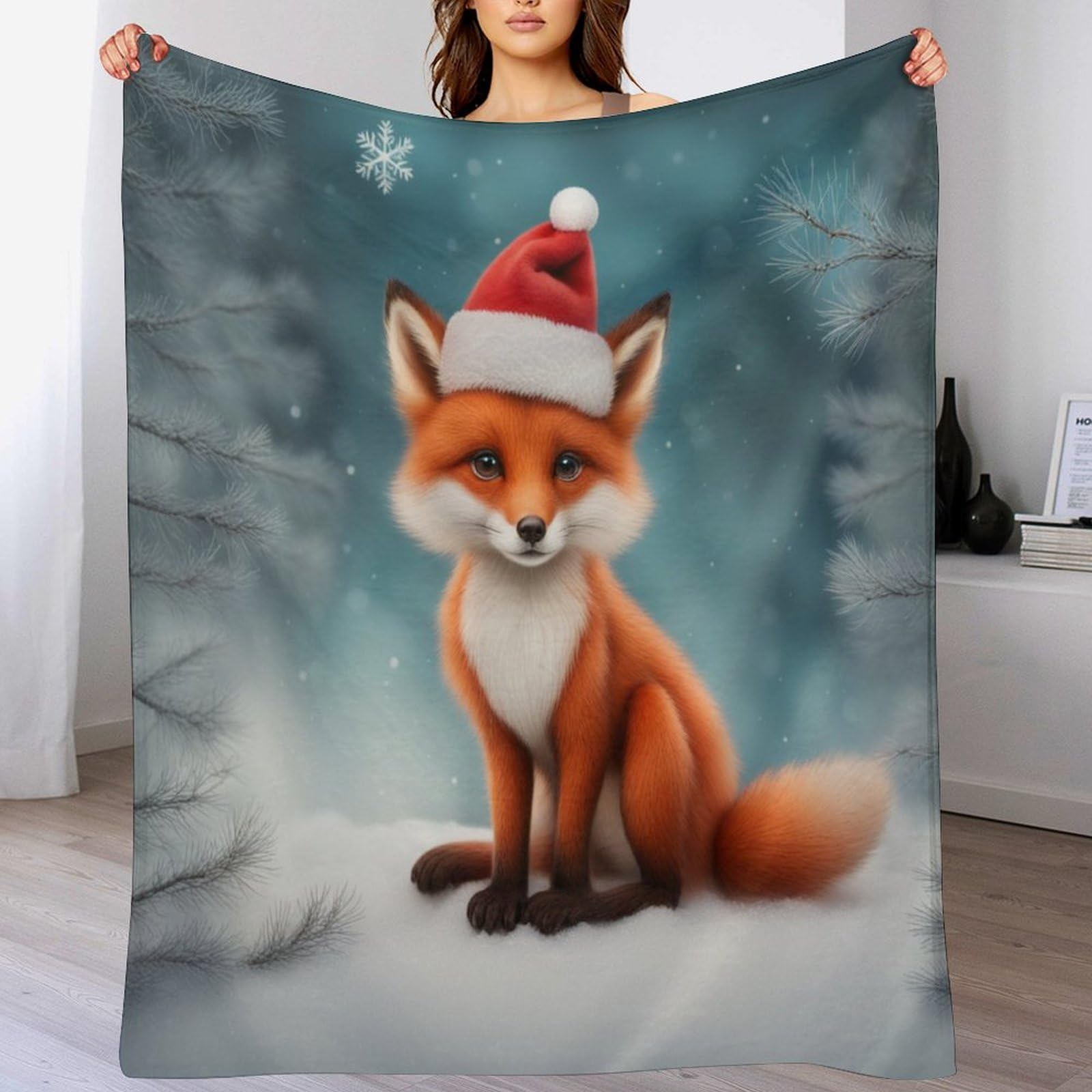 Manta de sofá de zorro navideño para tardes de cine y lectura en casa