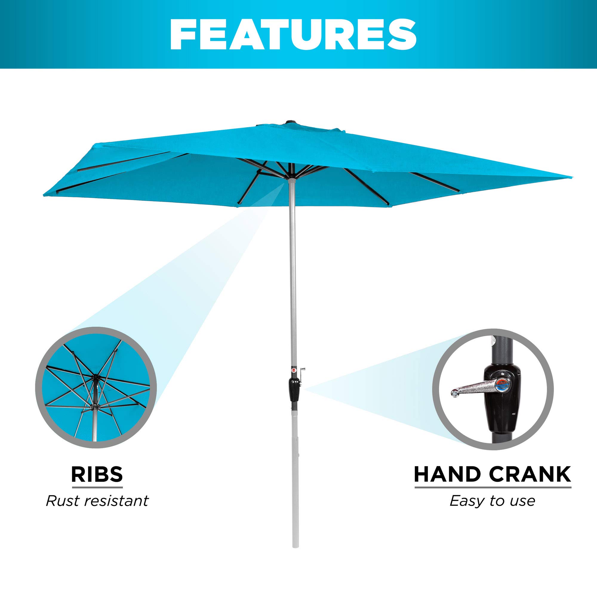 Amazon.com : Best Choice Products 8x11ft Rectangular Patio Market Umbrella w/Rust-Resistant Frame, Hand Crank, Fade-Resistant 210G Polyester Fabric, and Wind Vent, Light Blue : Patio, Lawn & Garden