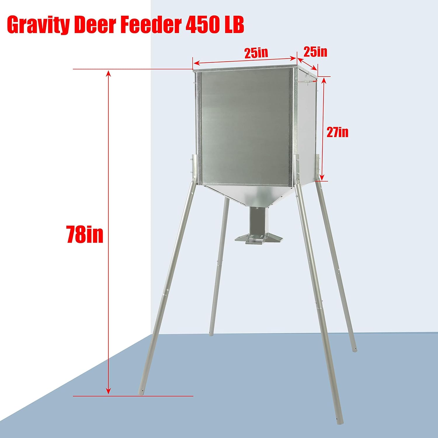 HECASA 450LB Capacity Big Game Gravity Deer Feeder Galvanized Steel Hunting w/o Foot Kit