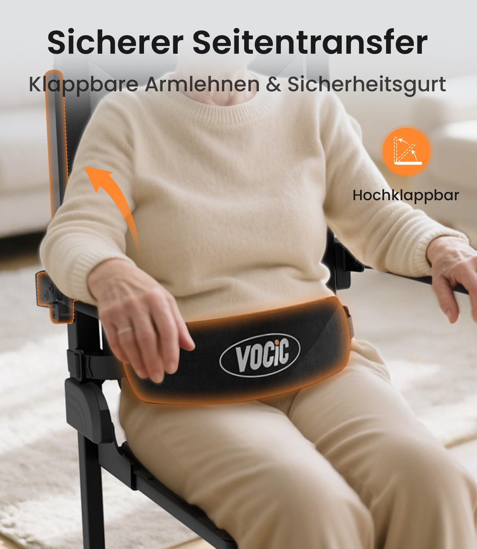 VOCIC AX35 Aufstehhilfe mit Transferfunktion, Rollen & Bremsen | Senioren Sturzhilfe Zuhause, Elektrischer Bodenlift Transferstuhl, Bett Sofa Rollstuhl, 4 Rollen Bremse kompakt 160KG