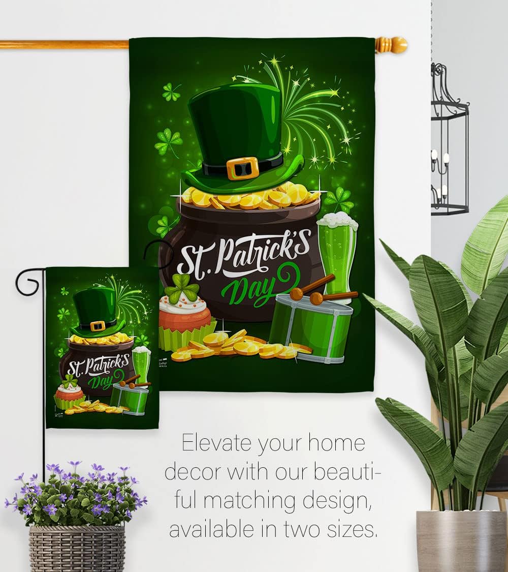 Patty Day Spring St Patrick Shamrock Leprechaun Lucky Coin Holiday March Irish Clover Decoration Banner Small Garden Yard Gift Double-Sided, House Flag 28" x 40", Thick Fabric