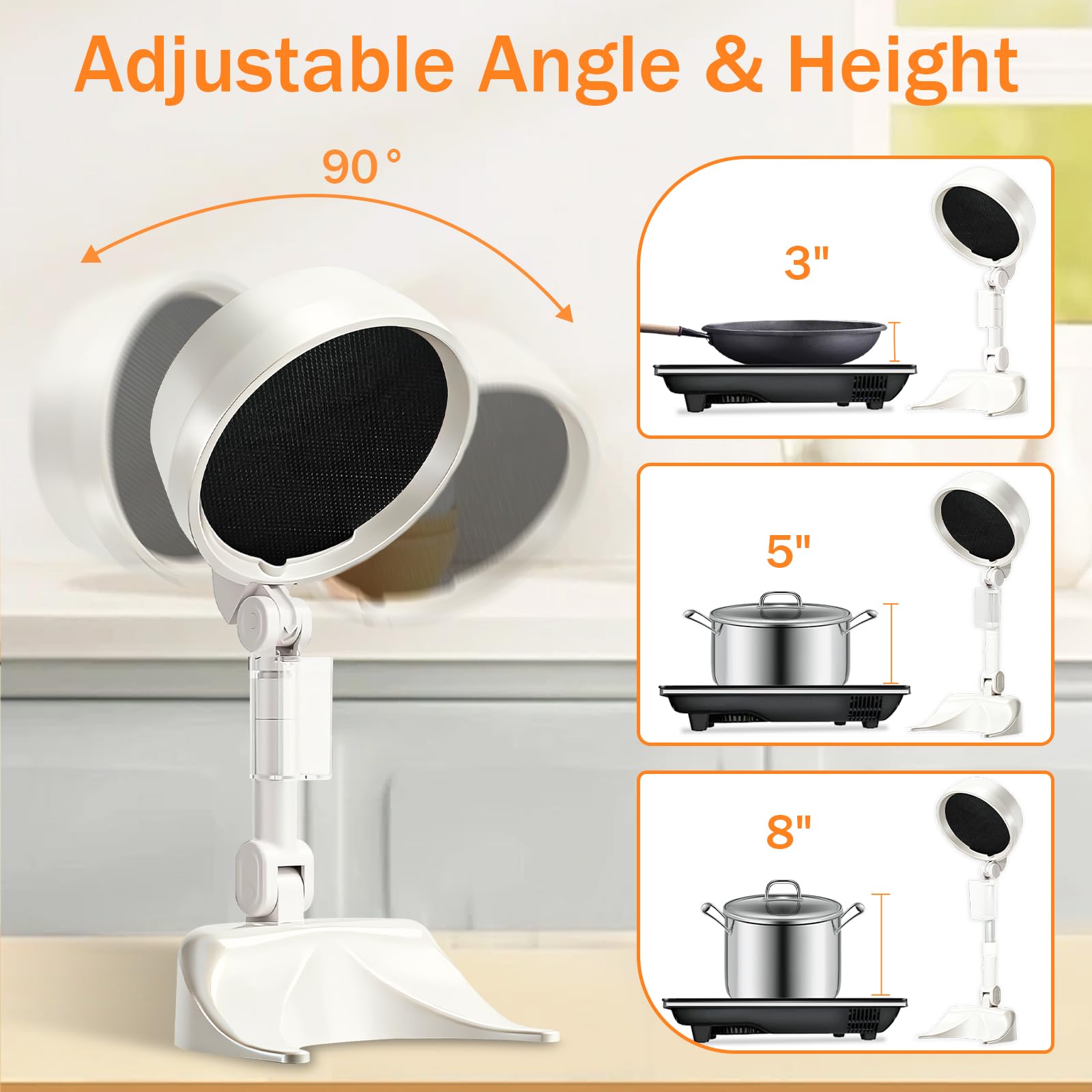 Portable Range Hood for Indoor Outdoor, 3-Speed Cordless Desktop Range Hoods with Adjustable Height & Angle, Rechargeable Kitchen Exhaust Fan with Oil Cup for Small Apartments, Dorm, RV, BBQ/Hot Pot - 3