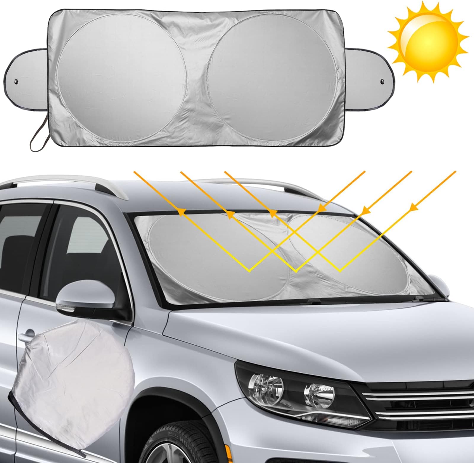 UBEGOODUBEGOOD Front Sun Shade Car Sun Shade Blocks UV Rays Sunshade, Car Sunshades Folding Windshield Cover, Suitable for Most Cars and SUVs, 160 x 86 cm