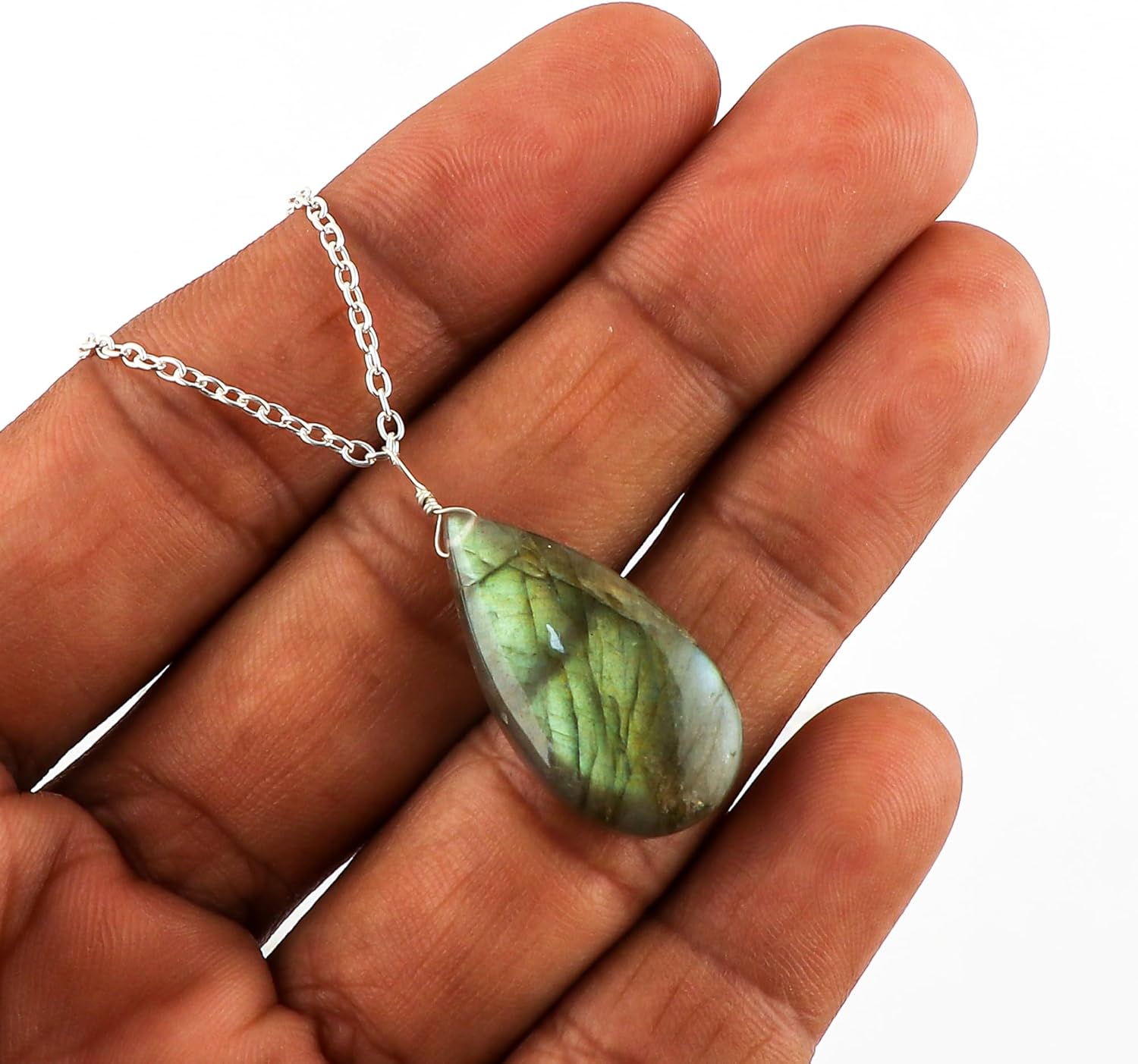 Pear Natural Cabochon Necklace for Women | Handmade Gemstone Pendant | Wire Wrapped Love Crystal Jewelry | 8–14 mm Stone | Chain 16+2 Inch Adjustable - Image 2
