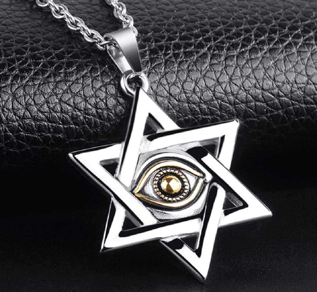 Miniatura 4 de Blowin Mens Evil Eye Star of David Pendant Vintage Silver Gold Stainless Steel Jewish Necklace 22 Inch Chain