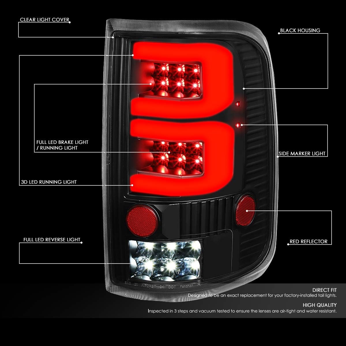 DNA MOTORING TL-F15004-LED-3D-BK-CL LED 3D Tail Light Assembly Driver & Passenger Side [Compatible with 04-08 Ford F150 Lobo]