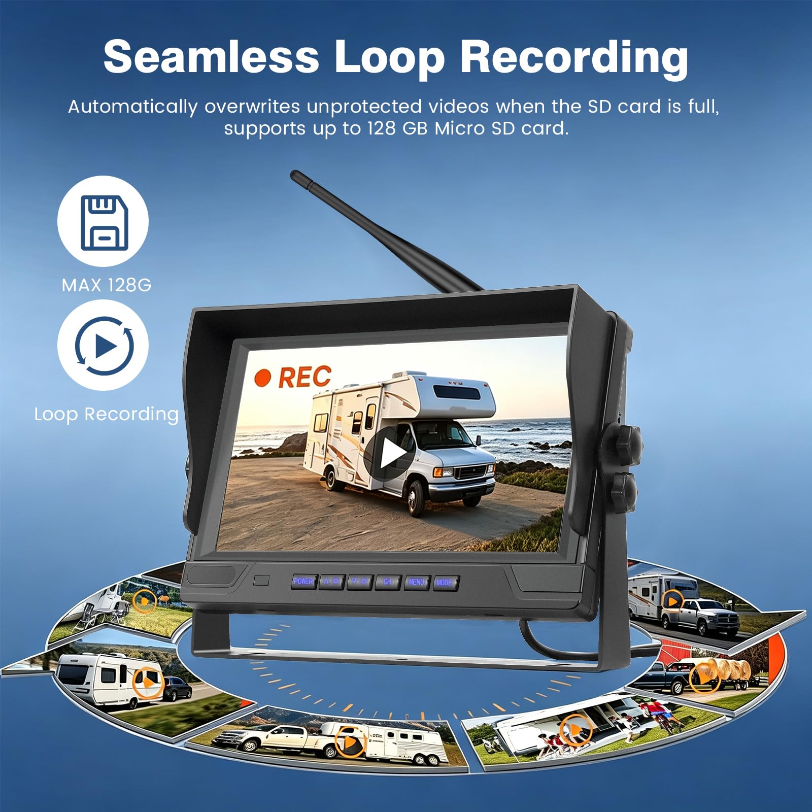 Hikity Telecamera di Retromarcia Senza Fili 9" 1080P HD per Auto/Camion/SUV/12-24V, Installazione Rapida con Visione Notturna e Impermeabilità IP68