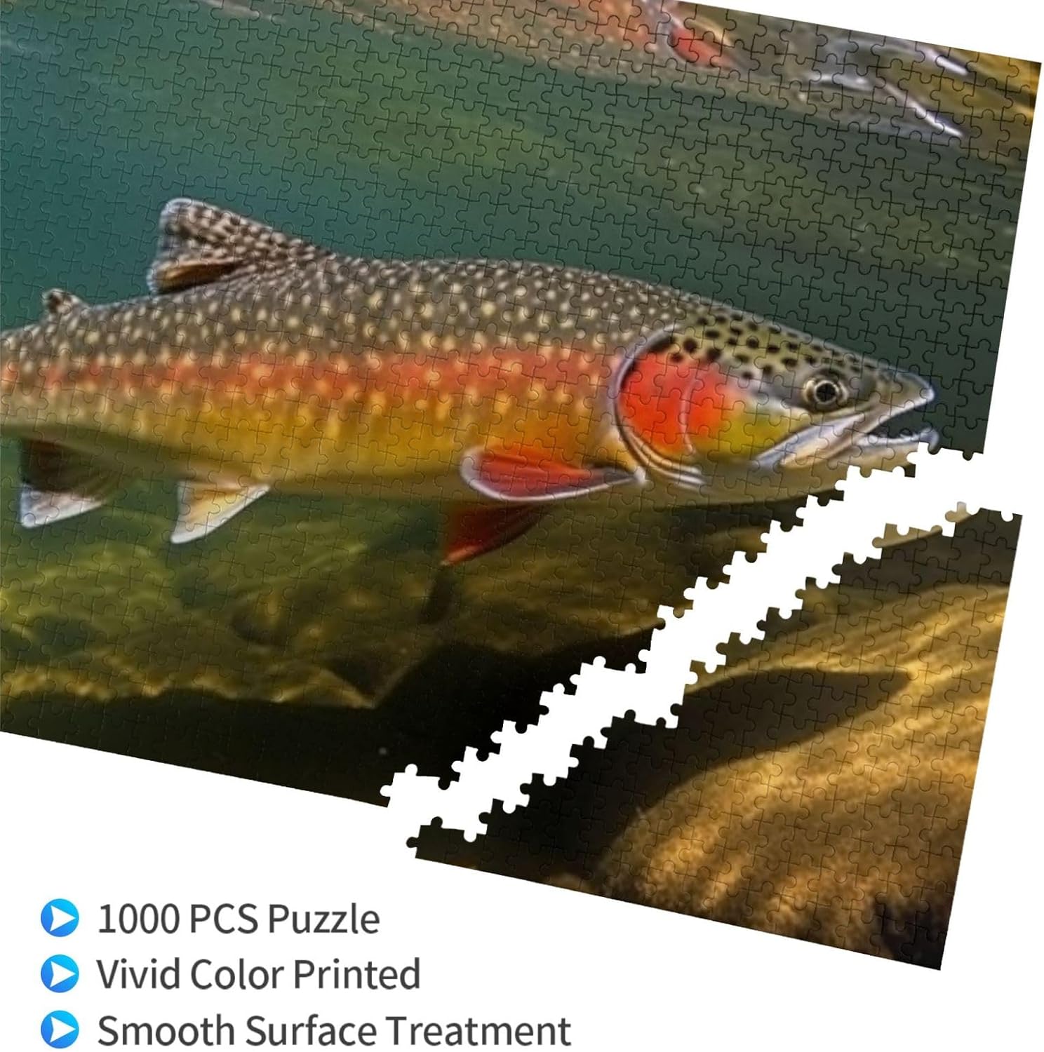 Brook Trout Fly Fishing Puzzles 1000 Pieces Wooden Jigsaw Puzzle Personalized Picture Puzzles Family Decoration Photo Puzzle for Adults (29.5" x 19.7")