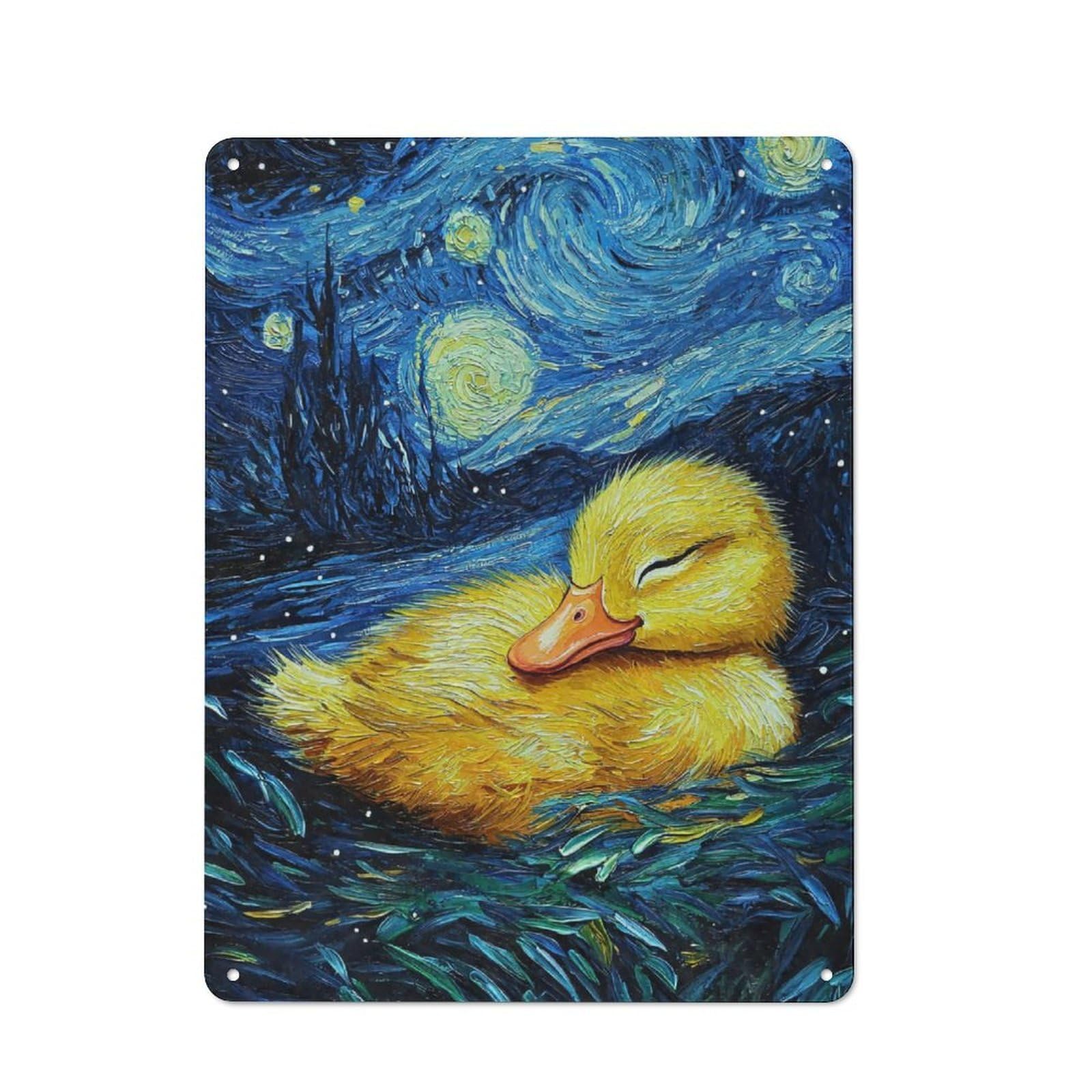 Junmoney Baby Duck Duckling In Starry Night Vintage Tin Sign 40X30cm With For Home Bar Wall, Suited To Home Bar Decor Fans, For Retro Home Interiors