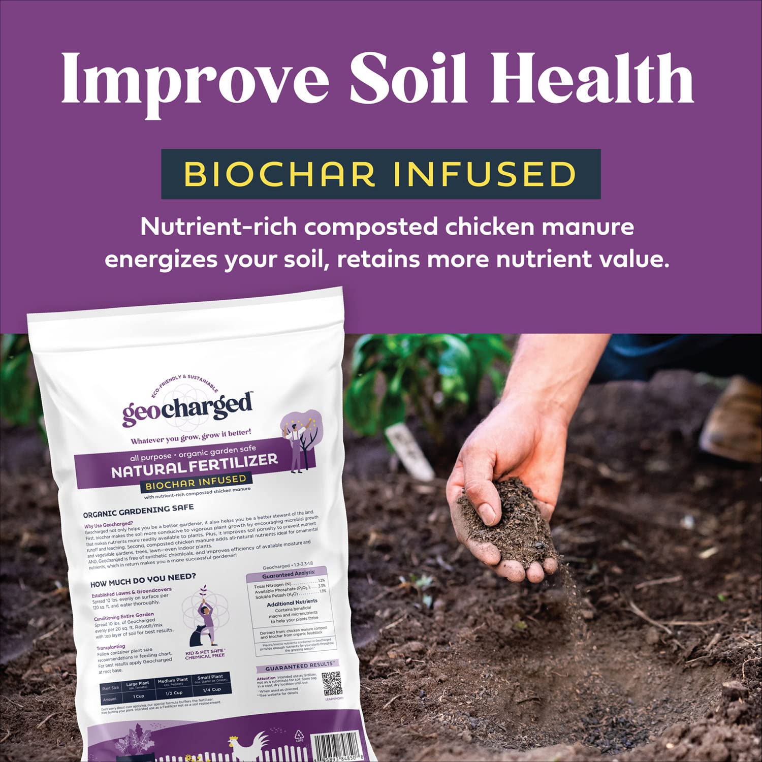 Organic Fertilizer Biochar Activated with Chicken Manure Indoor Outdoor Plant Food, Kid and Pet Safe, No Odor for Soil, Flowers, Potted Plants, Raised Beds, Vegetable Garden, Compost, 10 lb